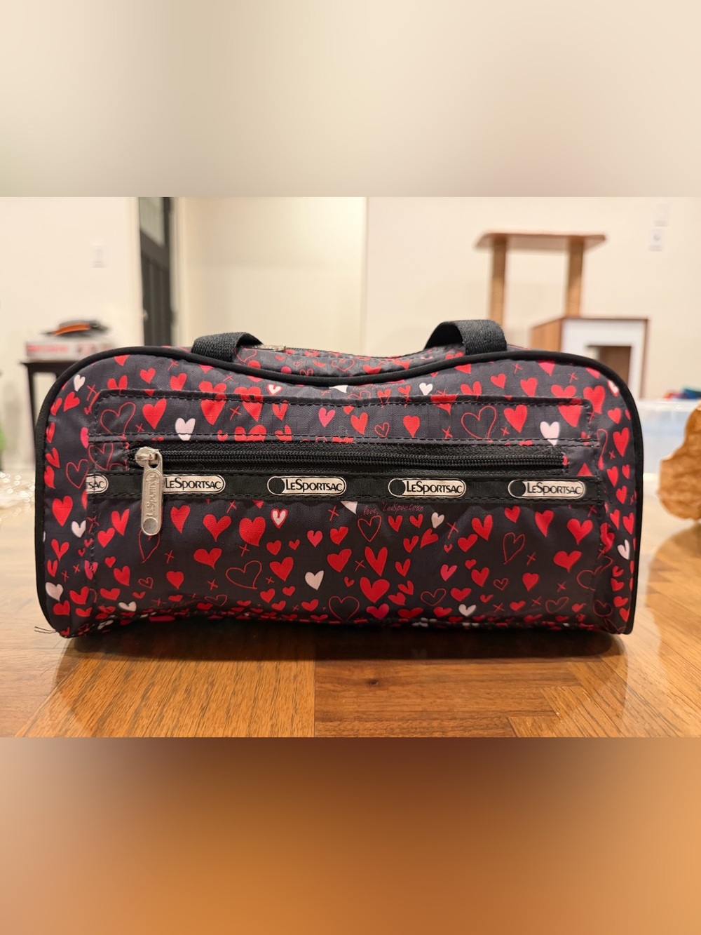 Lesportsac Red Hearts Black Shoulder Bag
